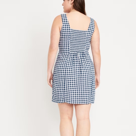 NWT OLD NAVY Sleeveless Linen-Blend Mini Dress Color: Blue Gingham - Picture 5 of 8